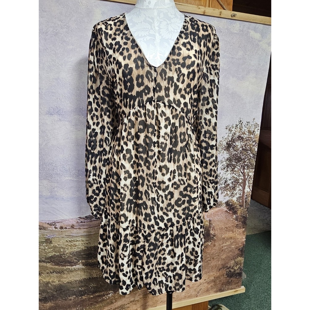 Melloday Leopard Print V-Neck Long Sleeve Dress Size 2X